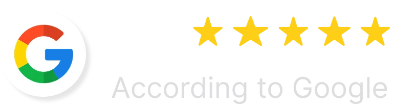 Circular multicolored search engine logo next to five yellow stars and text referencing the review source