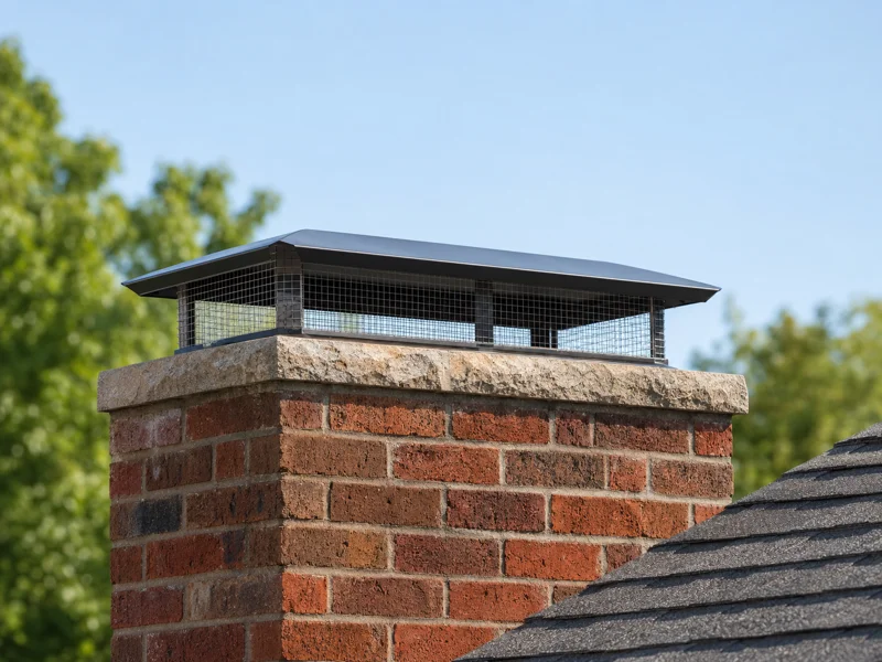 Brick chimney with stainless steel chimney cap and mesh animal screen Chimney caps