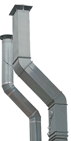 Angled stainless steel chimney liners forming external chimney flue sections
